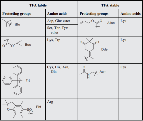 Common side-chain protecting groups mainly used in Fmoc-SPPS